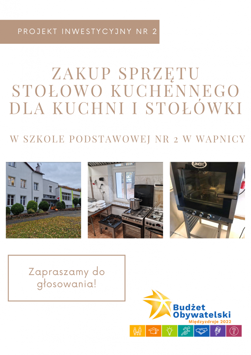 Zakup sprzętu stołowo kuchennego dla kuchni i stołówki w Szkole Podstawowej nr 2 w Wapnicy